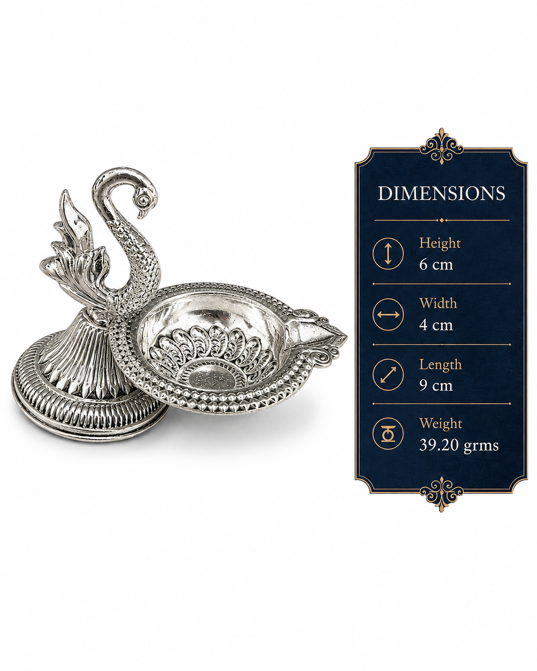 Real Silver Compact Swan Pooja Diya – Decorative Temple Lamp - image 2
