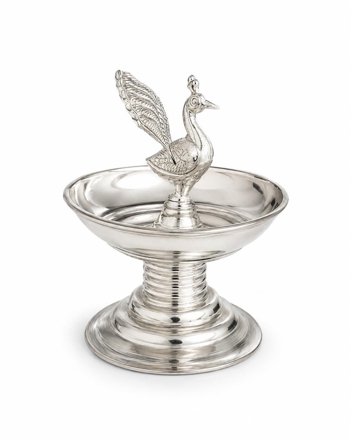 Real Silver Peacock Pedestal Diya – Traditional Pooja Lamp for Home Temple - image 1