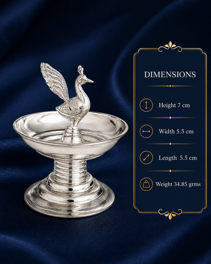 Real Silver Peacock Pedestal Diya – Traditional Pooja Lamp for Home Temple - image 2