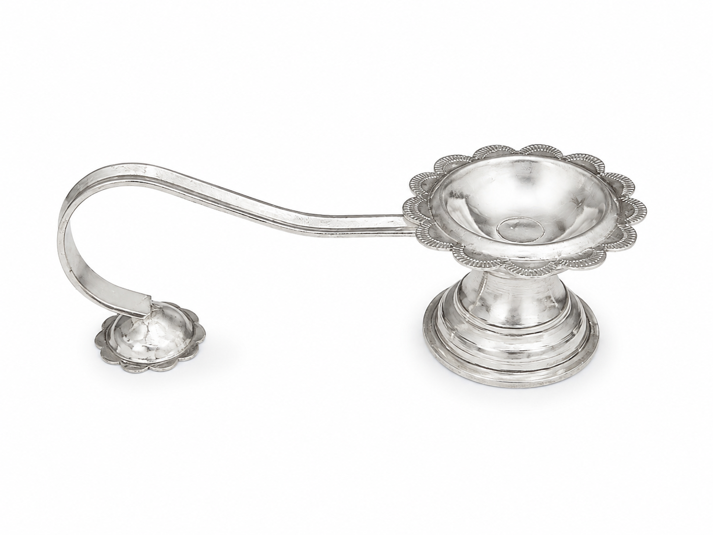 Real Silver Floral Long Handle Aarti Diya – Traditional Pooja Lamp - image 1