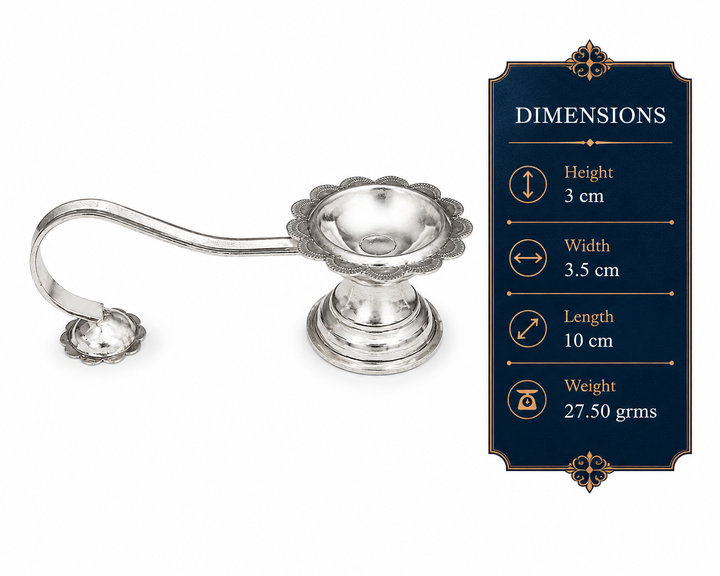 Real Silver Floral Long Handle Aarti Diya – Traditional Pooja Lamp - image 2