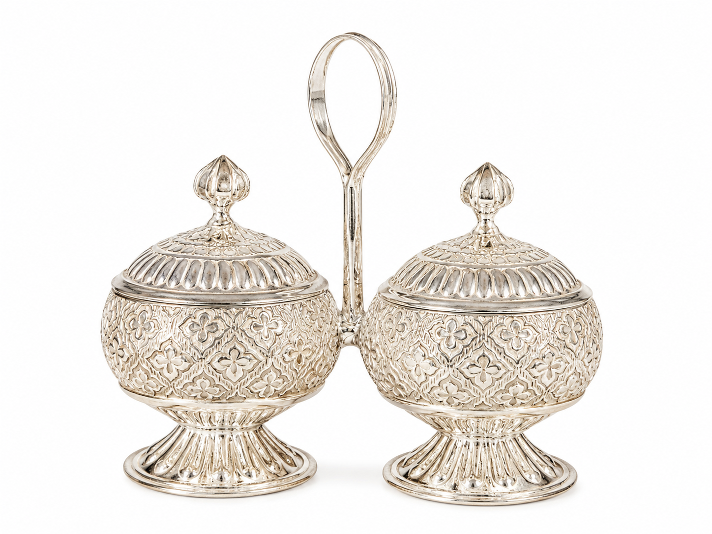 Real Silver Double Round Kumkum Container Set with Carry Handle - image 1