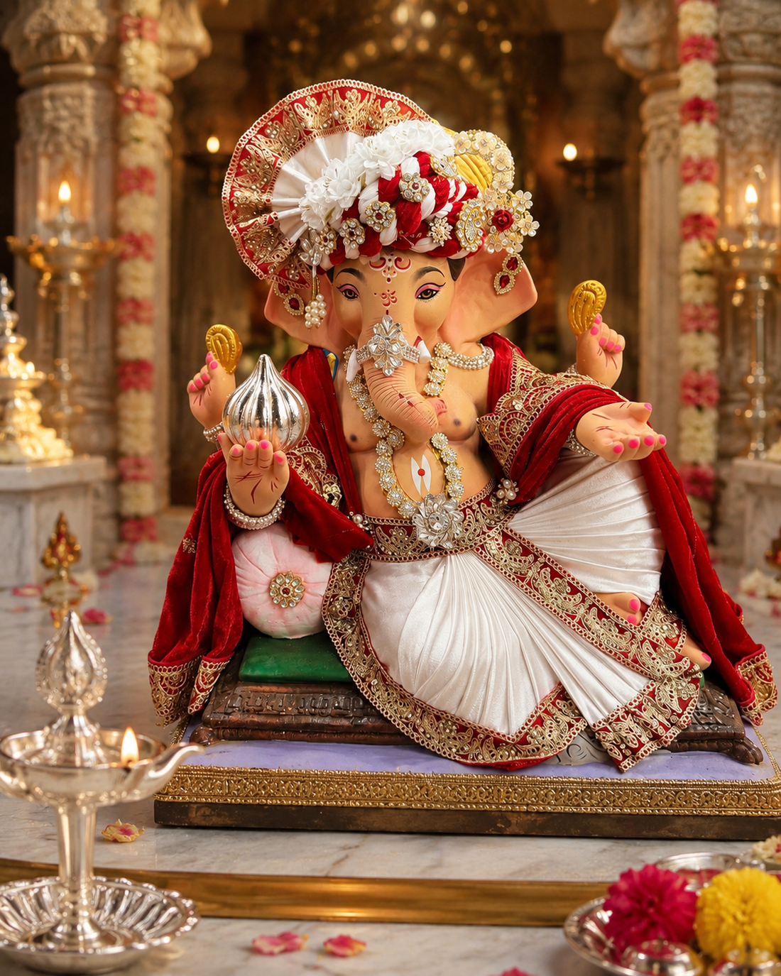 925 Sterling Silver Classic Modak for Ganpati Bappa - 5 cm - Pooja lifestyle view