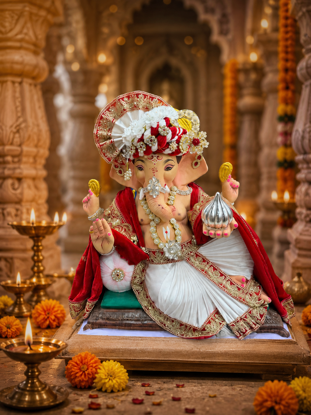 925 Sterling Silver Classic Modak for Ganpati Bappa - 3.5 cm - Pooja lifestyle view