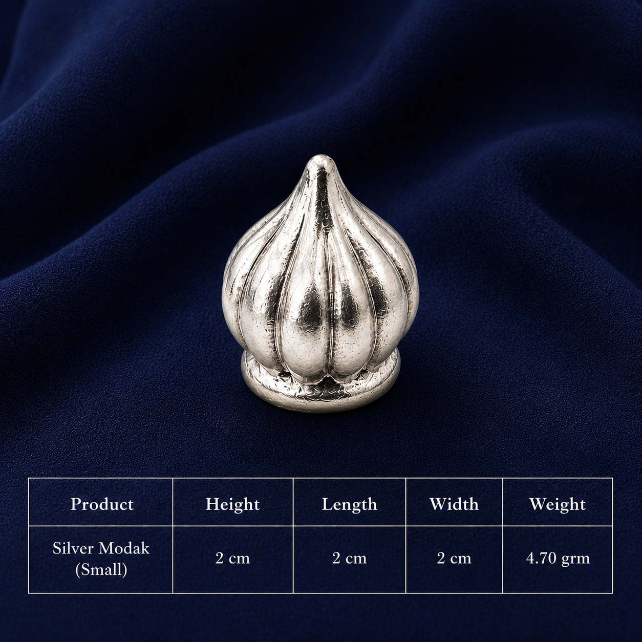 925 Sterling Silver Mini Modak for Ganpati Bappa - 2 cm - Dimensions/specification view