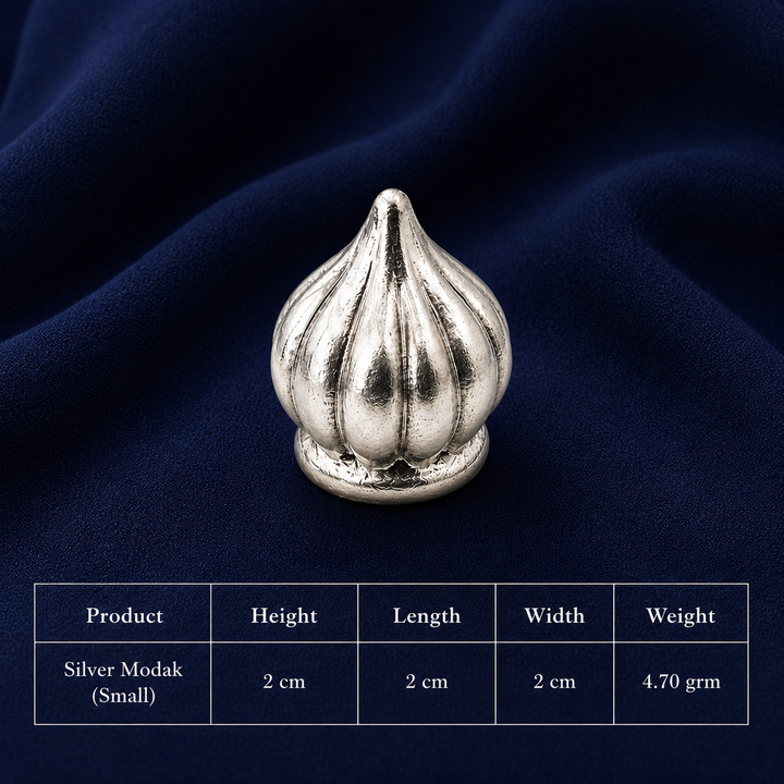 925 Sterling Silver Mini Modak for Ganpati Bappa - 2 cm - Dimensions/specification view