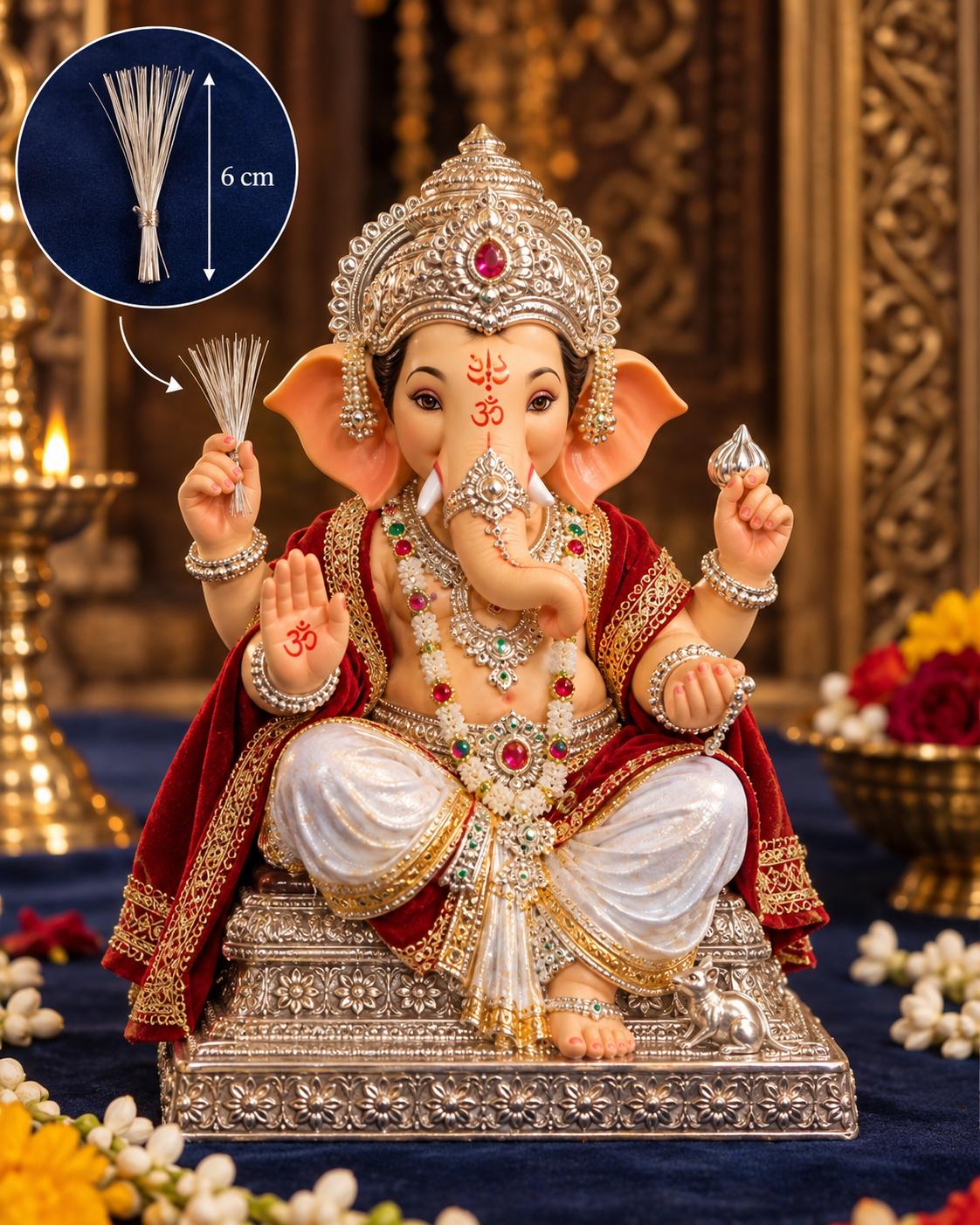 925 Sterling Silver Durva Grass Bunch for Ganpati Bappa - 6 cm - Pooja lifestyle view