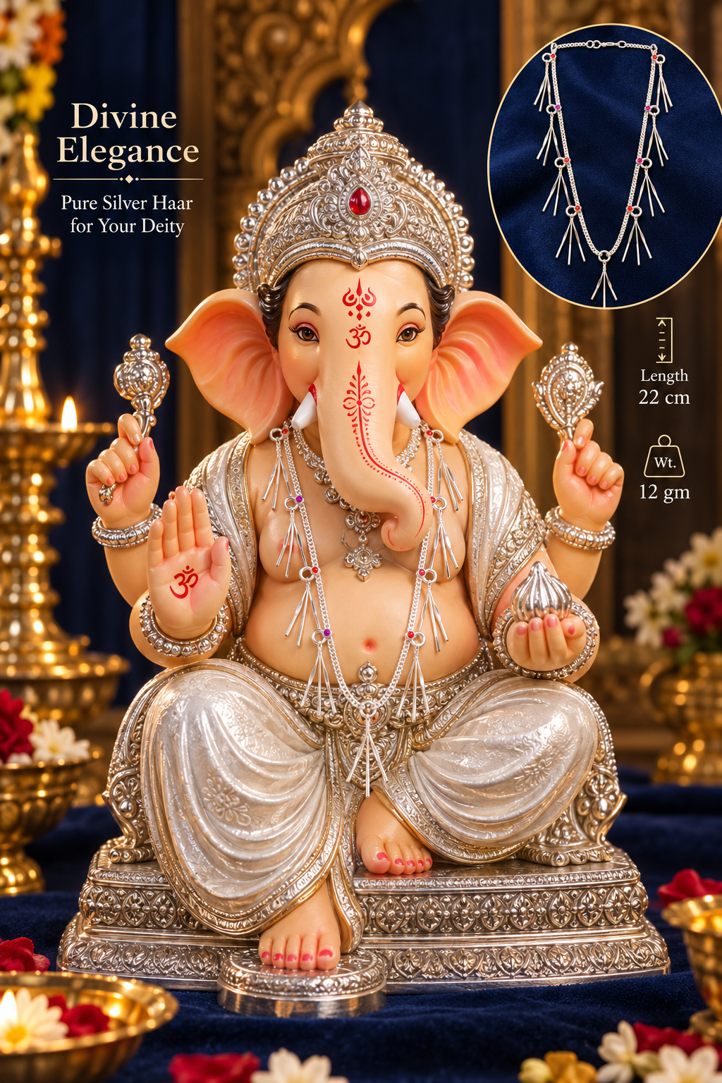 925 Sterling Silver Durva Grass Haar for Ganpati Bappa - 22 cm - Pooja lifestyle view