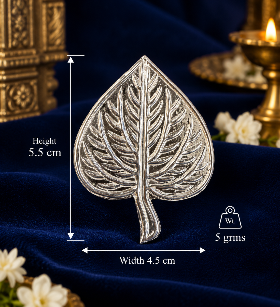 925 Sterling Silver Paan Patta (Betel Leaf) for Pooja - 5.5 cm - Dimensions/specification view