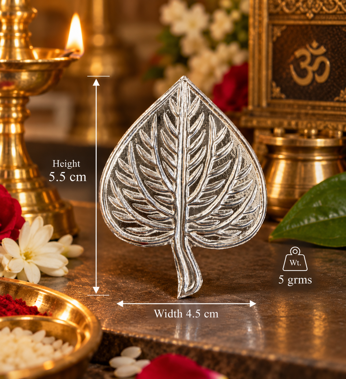 925 Sterling Silver Paan Patta (Betel Leaf) for Pooja - 5.5 cm - Pooja lifestyle view