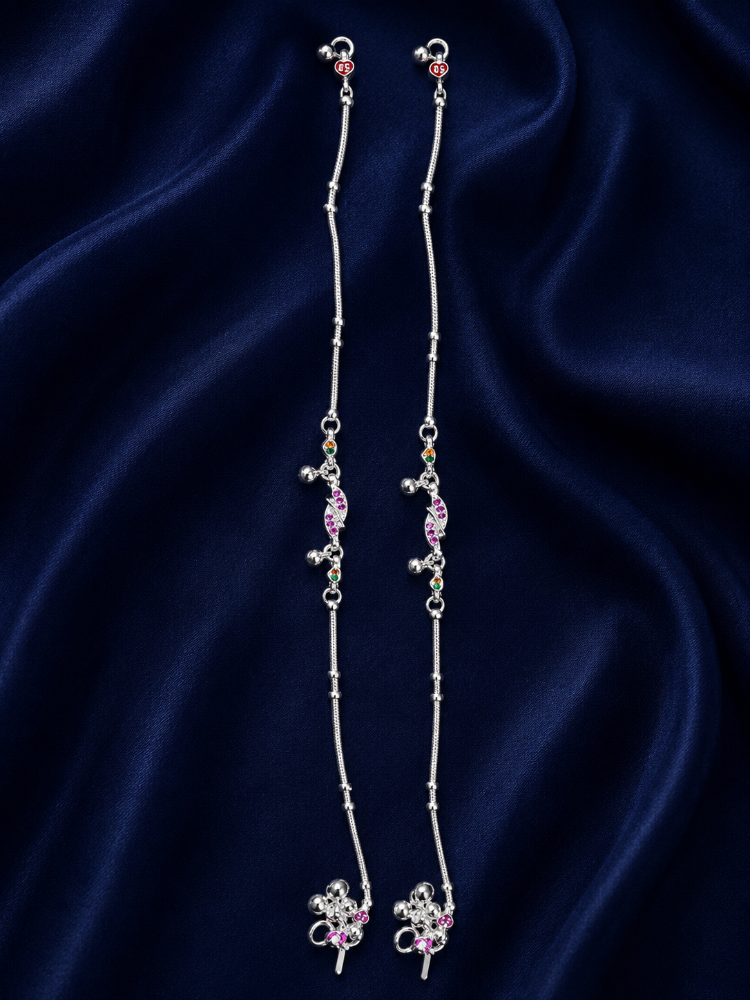 Silver Butterfly Charm Payal Pair for Women - front view