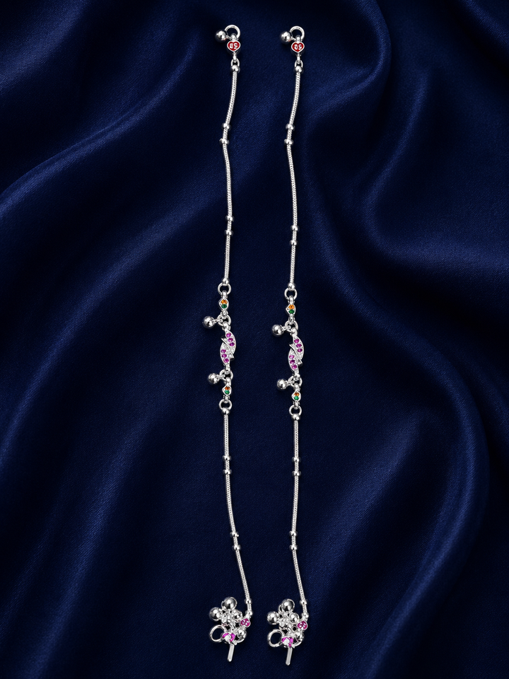 Silver Butterfly Charm Payal Pair for Women - front view