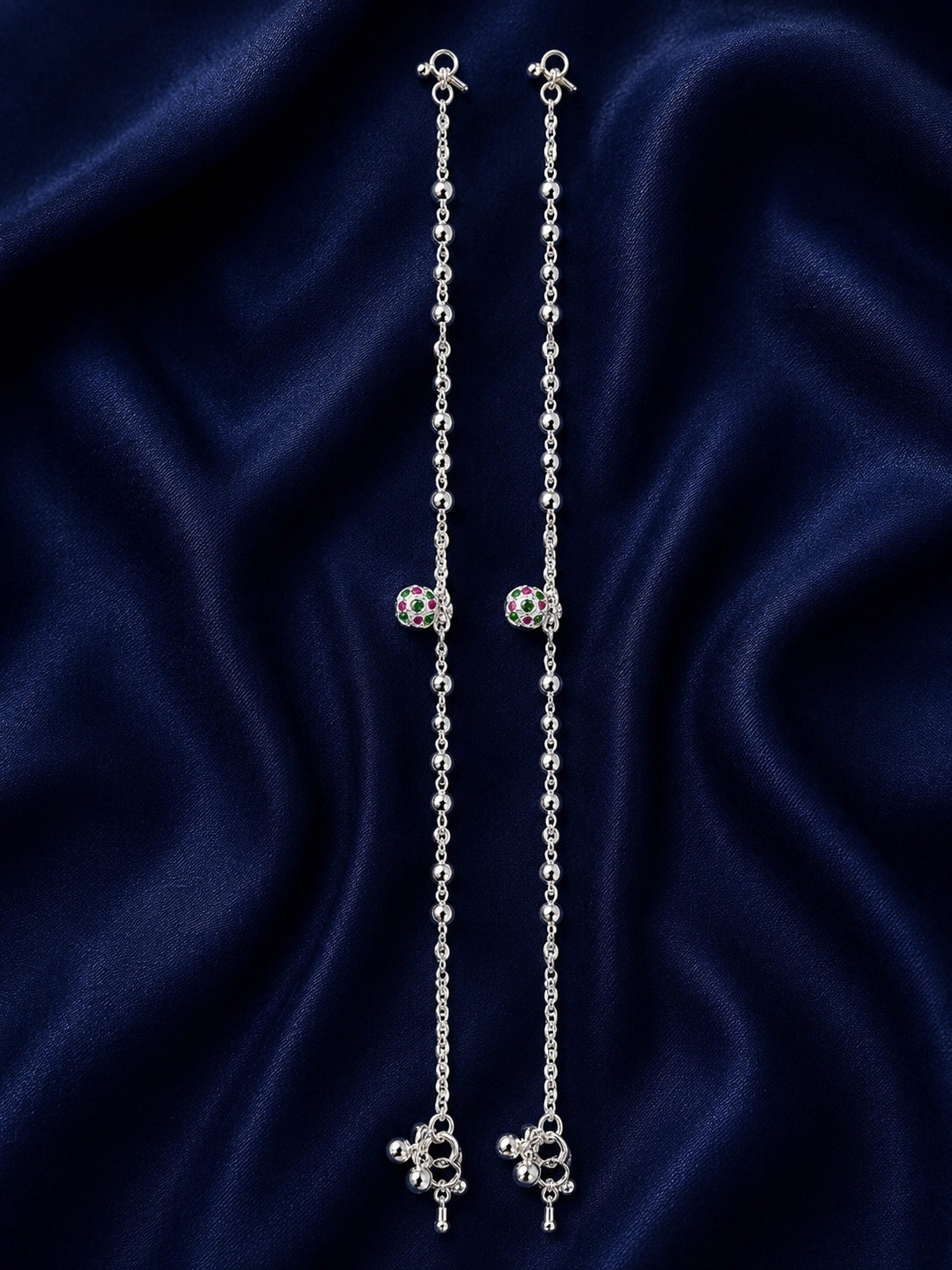 Silver Square Floral Station Payal Pair for Women - front view
