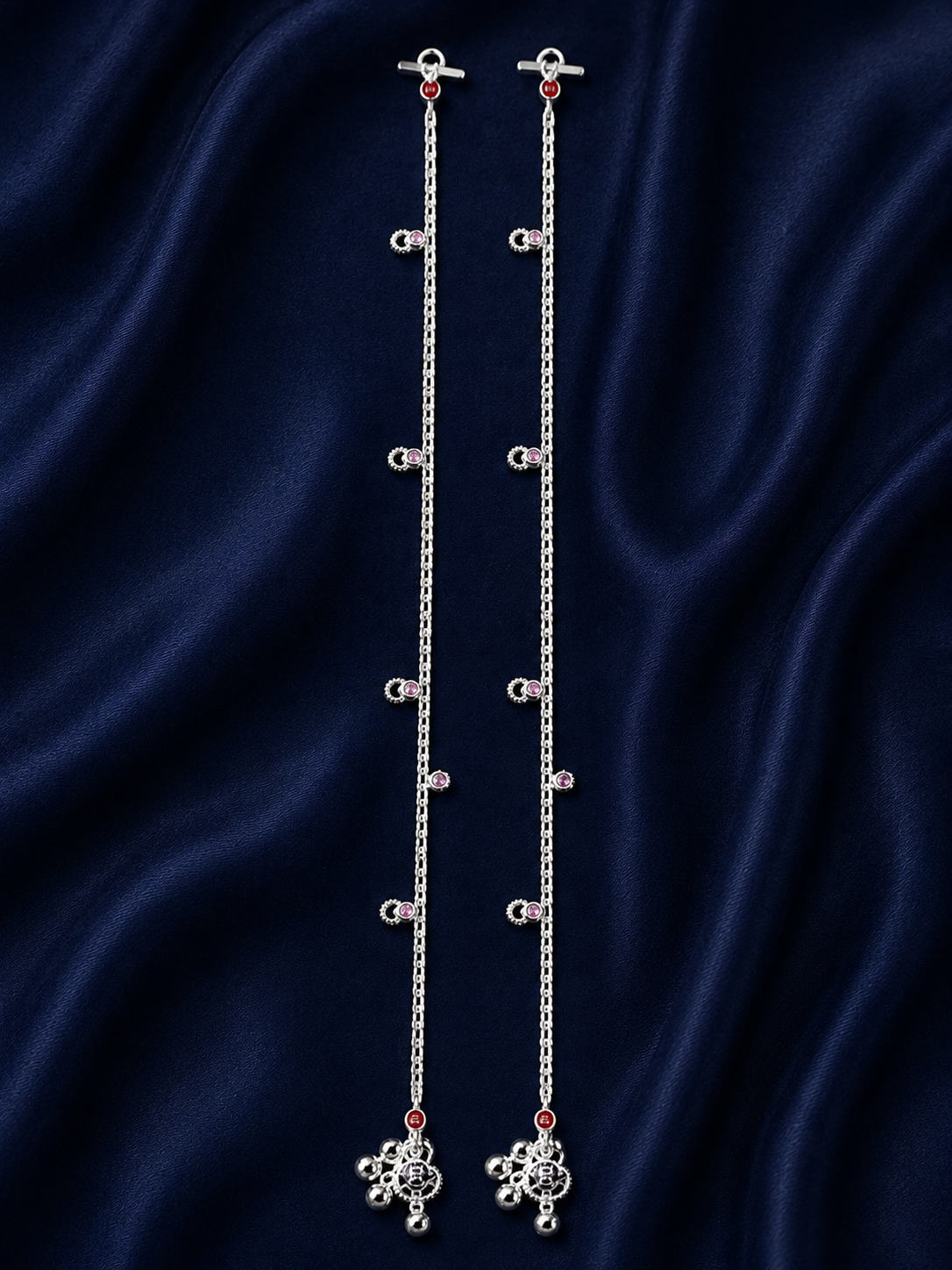 Silver Minimal Butterfly Drop Payal Pair for Women - front view