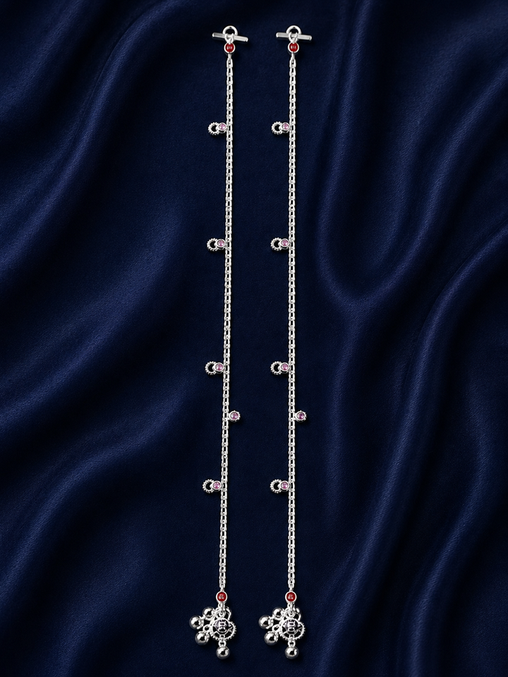 Silver Minimal Butterfly Drop Payal Pair for Women - front view