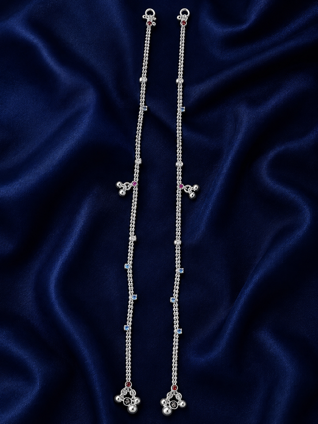Silver Leaf Station Charm Payal Pair for Women - front view