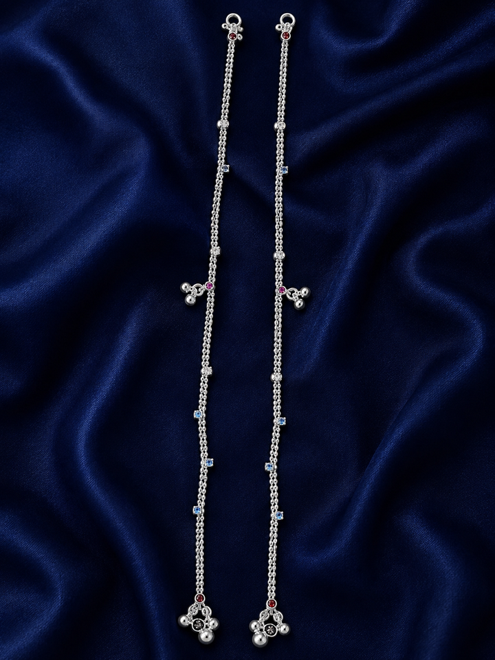 Silver Leaf Station Charm Payal Pair for Women - front view