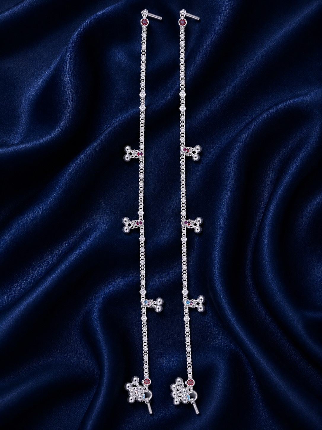 Silver Bow Station Charm Payal Pair for Women - front view