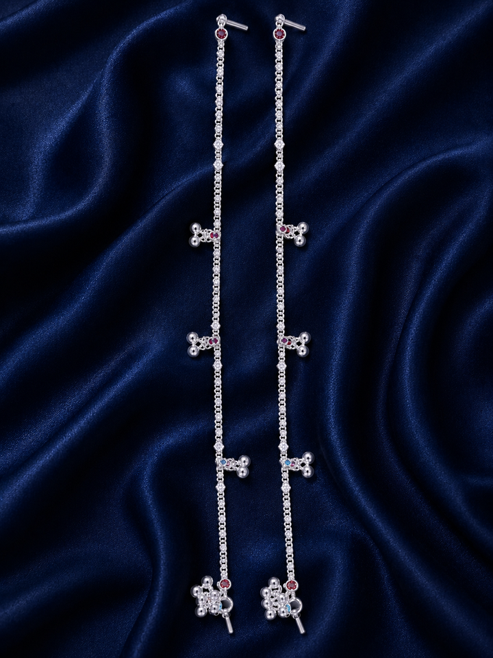 Silver Bow Station Charm Payal Pair for Women - front view