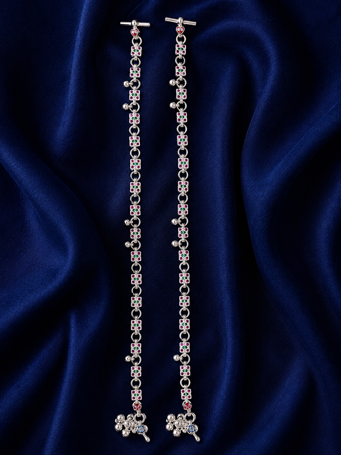 Silver Tennis Floral Charm Payal Pair for Women - front view