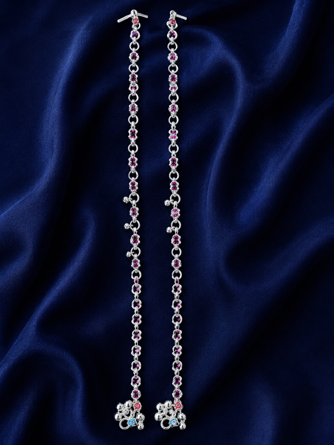 Silver Oval Link Multicolour Floral Payal Pair for Women - front view