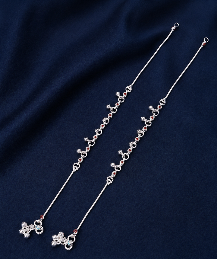 Silver Vine and Bow Charm Payal Pair for Women - front view