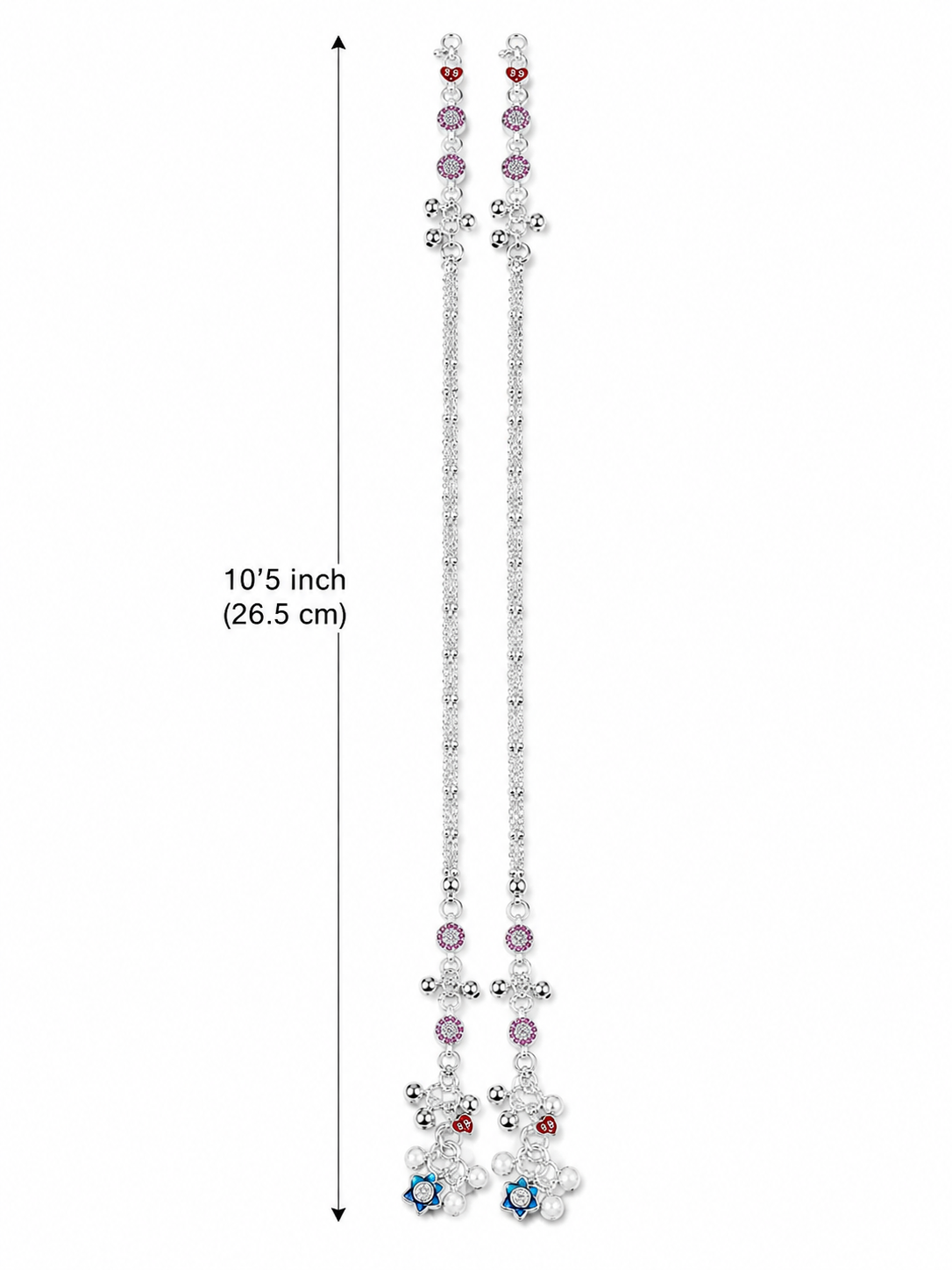 Silver Premium Multicolour Floral Payal Pair for Women - alternate view