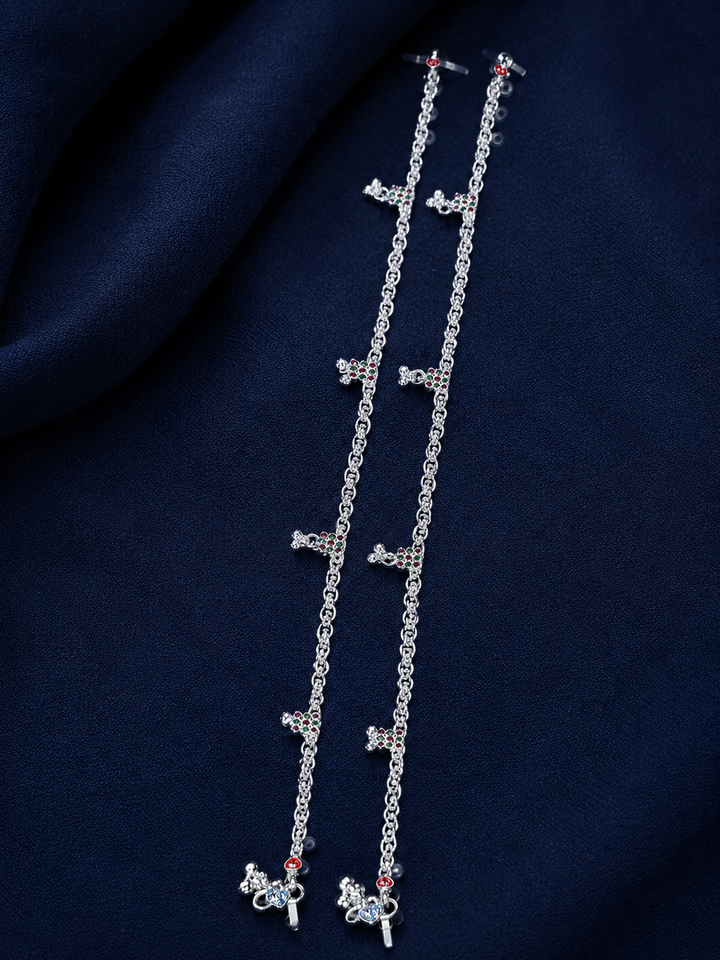 Silver Geometric Ladder Charm Payal Pair for Women - front view