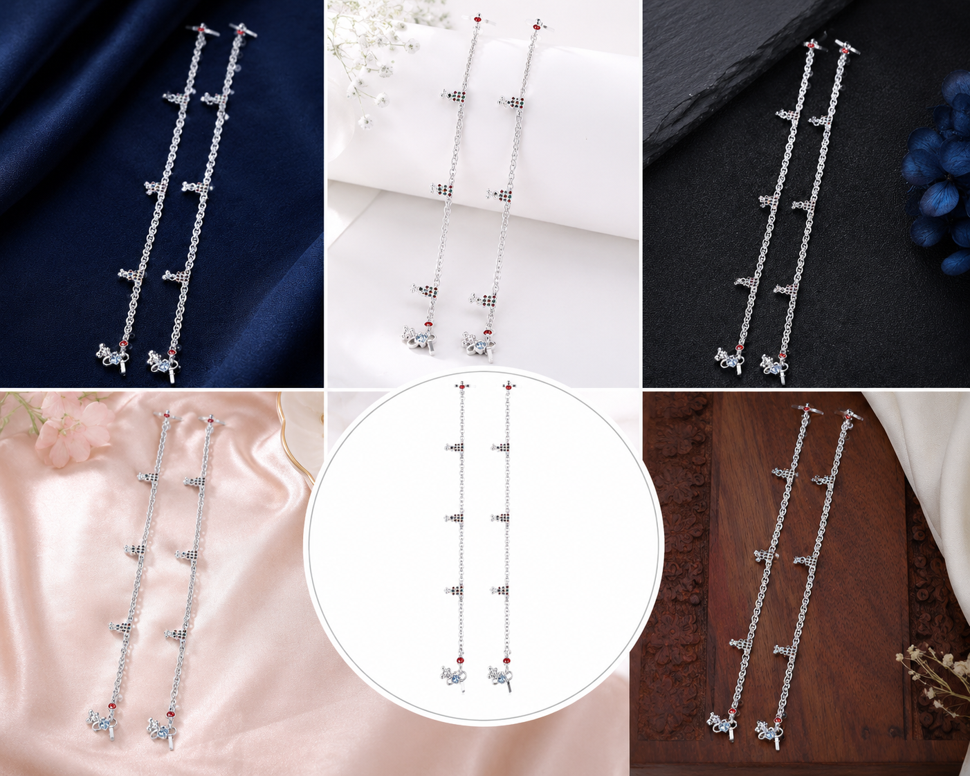 Silver Geometric Ladder Charm Payal Pair for Women - detail view