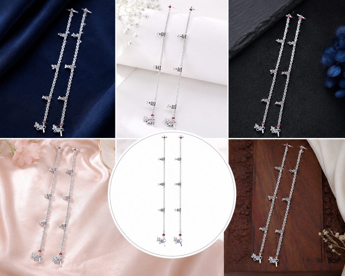 Silver Geometric Ladder Charm Payal Pair for Women - detail view