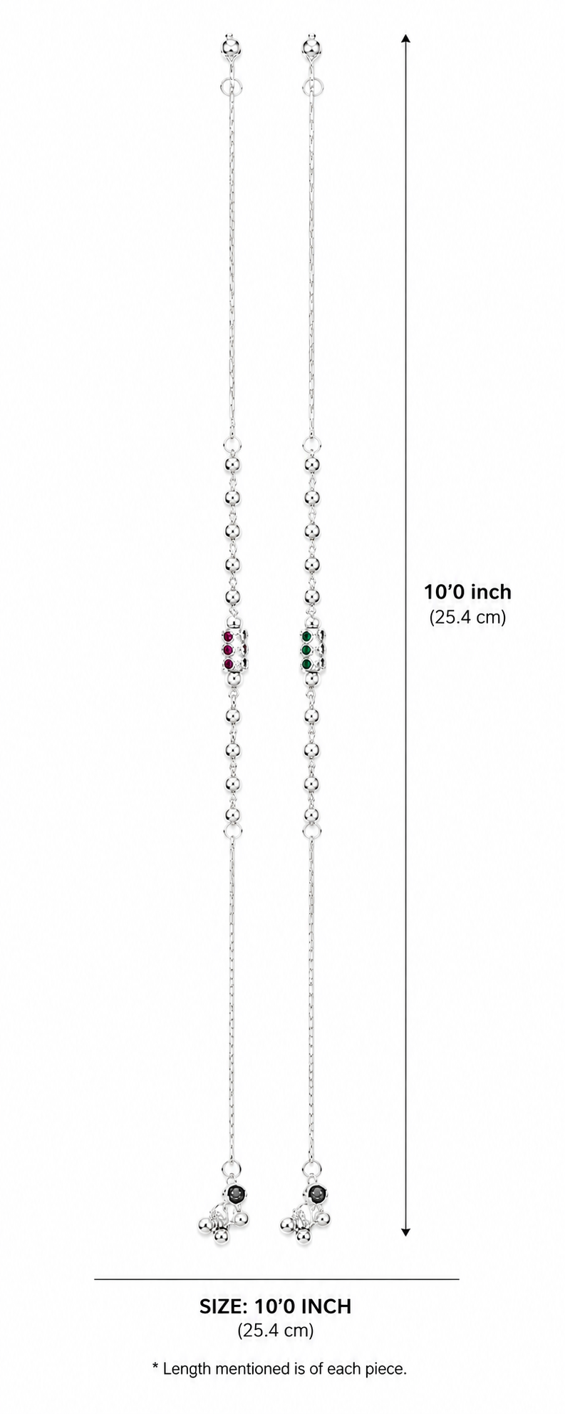 Silver Crystal Leaf Charm Payal Pair for Women - detail view