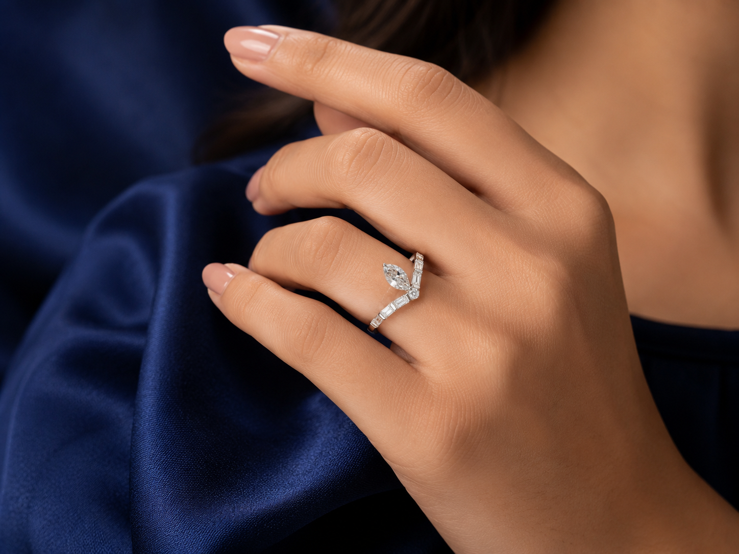 Sterling Silver Tiara Chevron Ring for Women - Silver Finish - front view