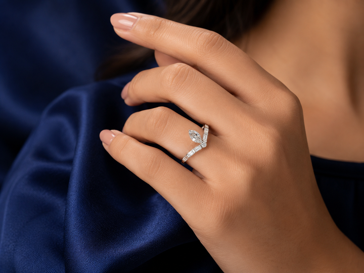 Sterling Silver Tiara Chevron Ring for Women - Silver Finish - front view