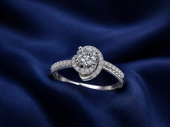 Sterling Silver Round Halo Solitaire Ring for Women - Silver Finish - front view