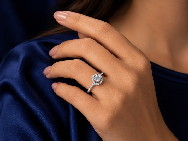 Sterling Silver Round Halo Solitaire Ring for Women - Silver Finish - alternate view 2