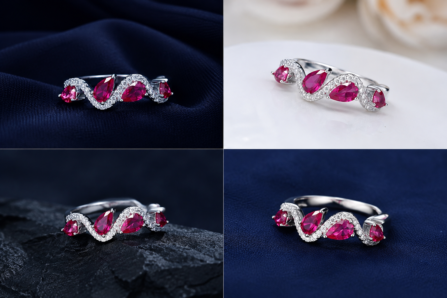 Sterling Silver Pink Leaf Vine Ring for Women - Silver Finish - front view
