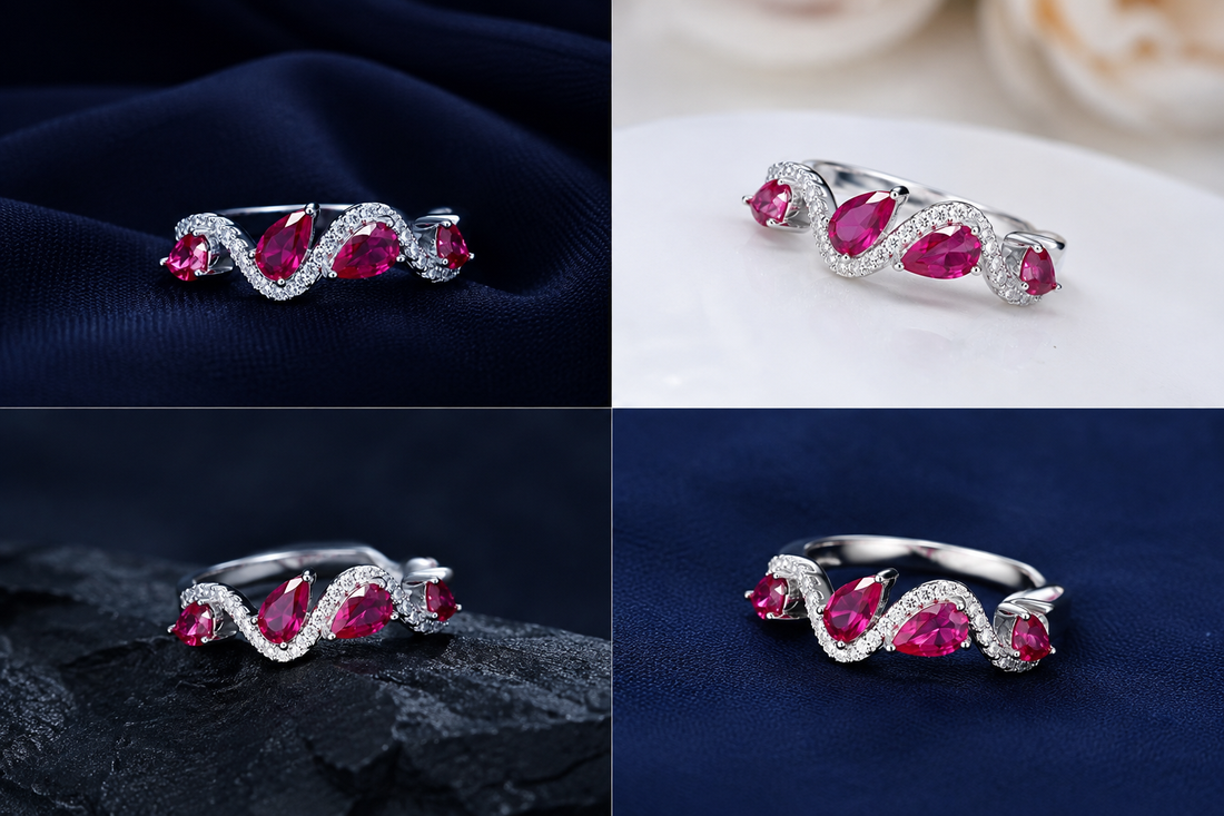 Sterling Silver Pink Leaf Vine Ring for Women - Silver Finish - front view