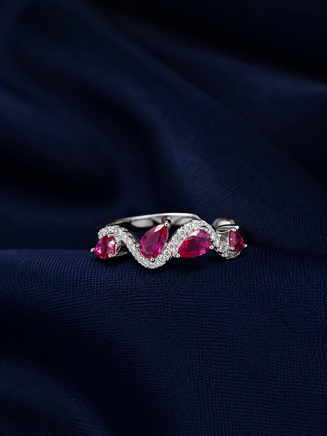 Sterling Silver Pink Leaf Vine Ring for Women - Silver Finish - alternate view 2