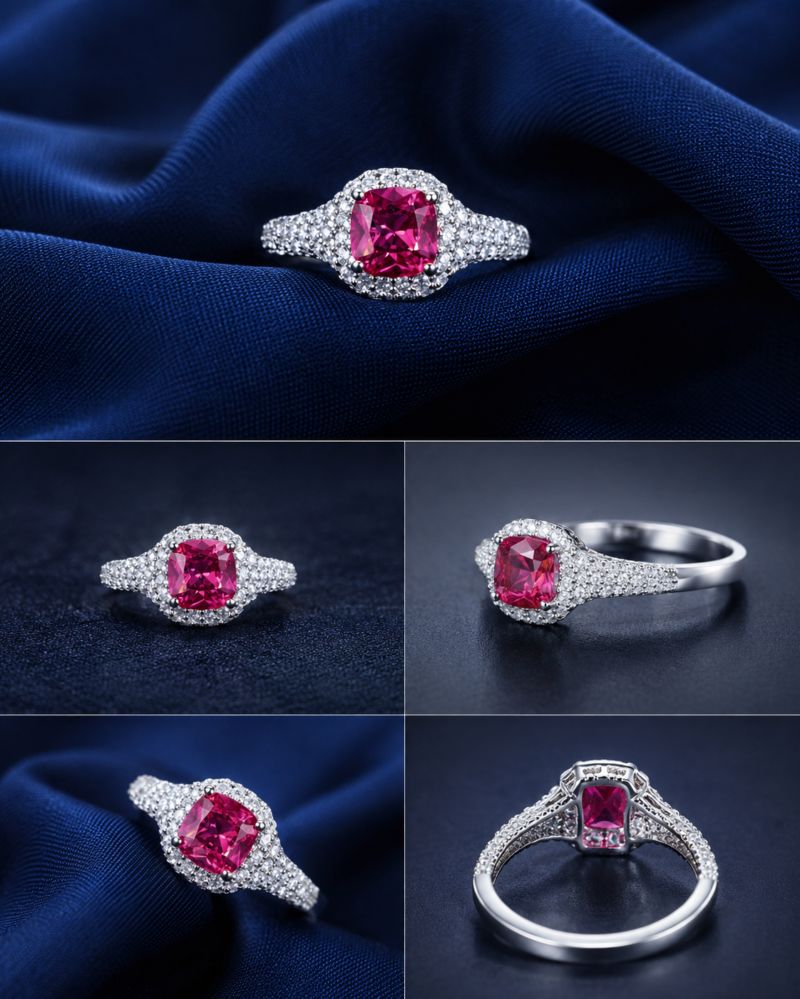 Sterling Silver Pink Cushion Halo Ring for Women - Silver Finish - alternate view 2