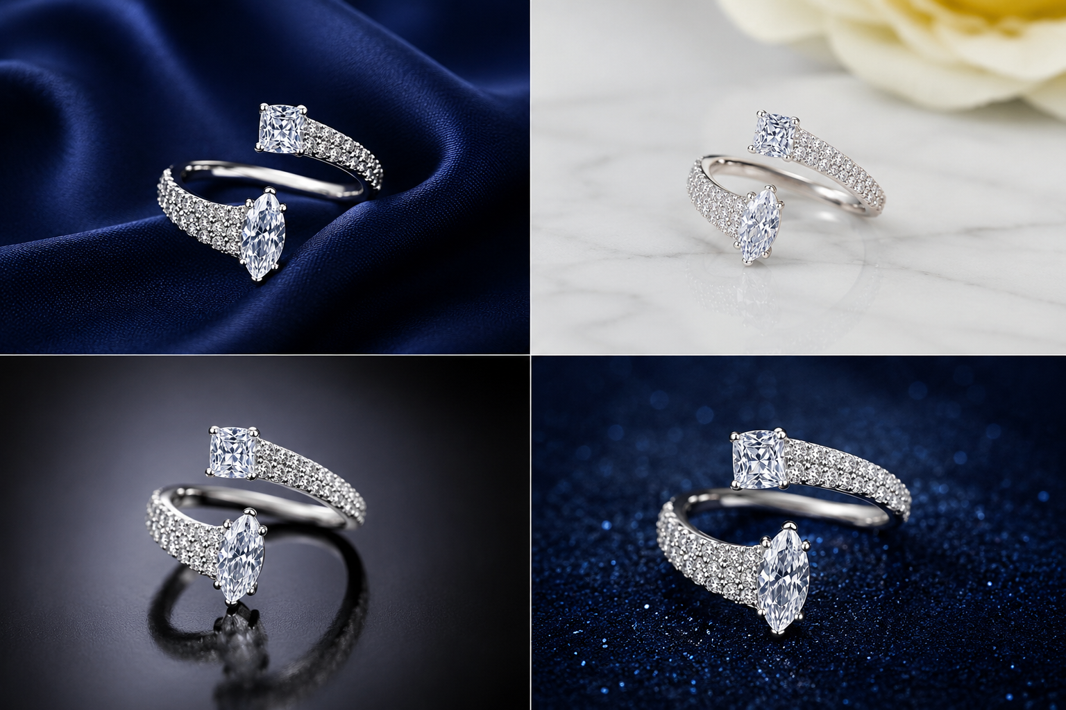 Sterling Silver Square Solitaire Spiral Ring for Women - Silver Finish - front view