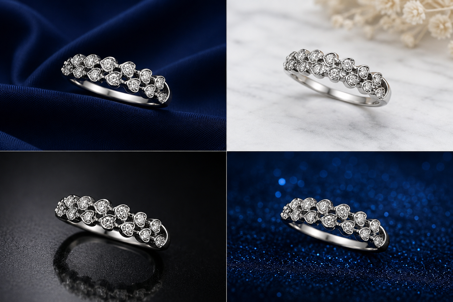 Sterling Silver Graduated Round-Stone Band for Women - Silver Finish - front view