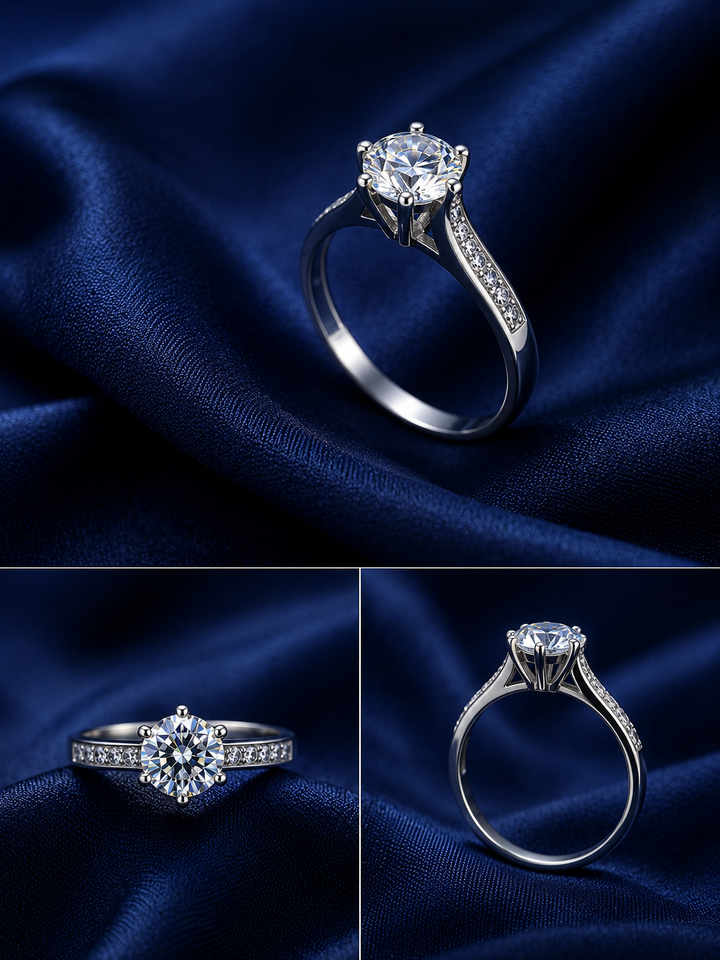 Sterling Silver Classic Round Solitaire Ring for Women - Silver Finish - front view