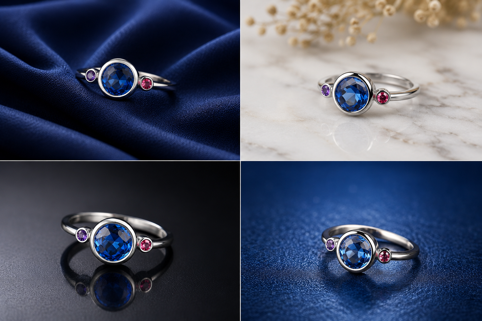 Sterling Silver Blue Orbit Open Ring for Women - Silver Finish - front view