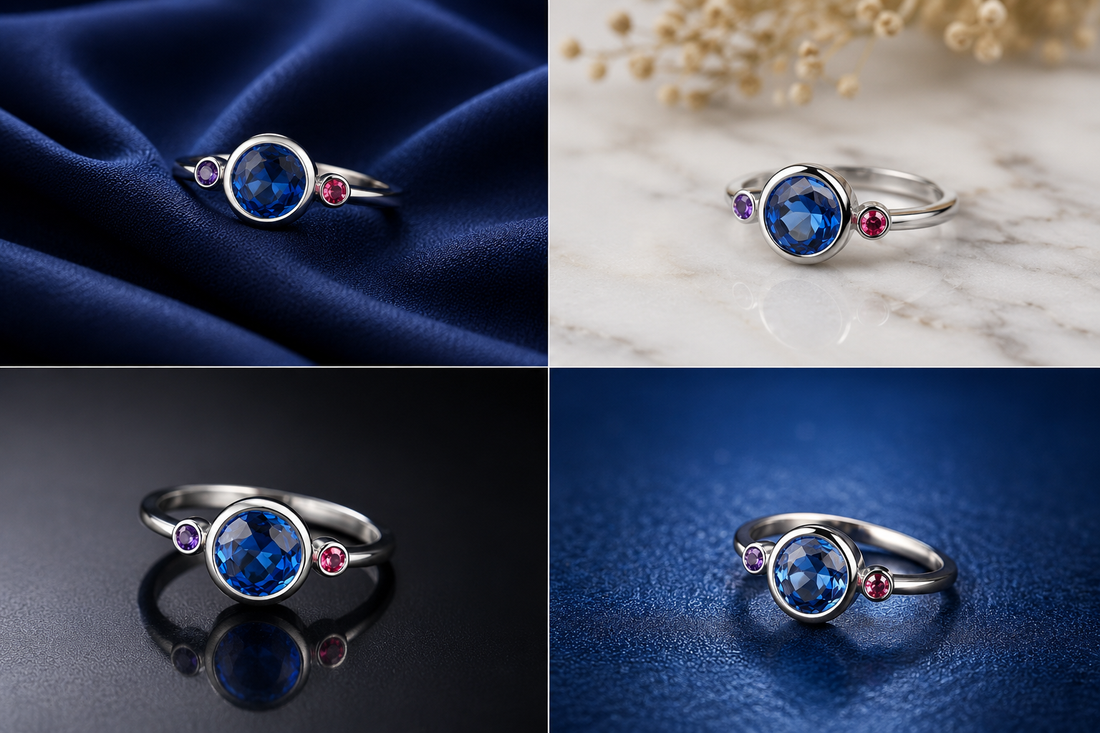 Sterling Silver Blue Orbit Open Ring for Women - Silver Finish - front view