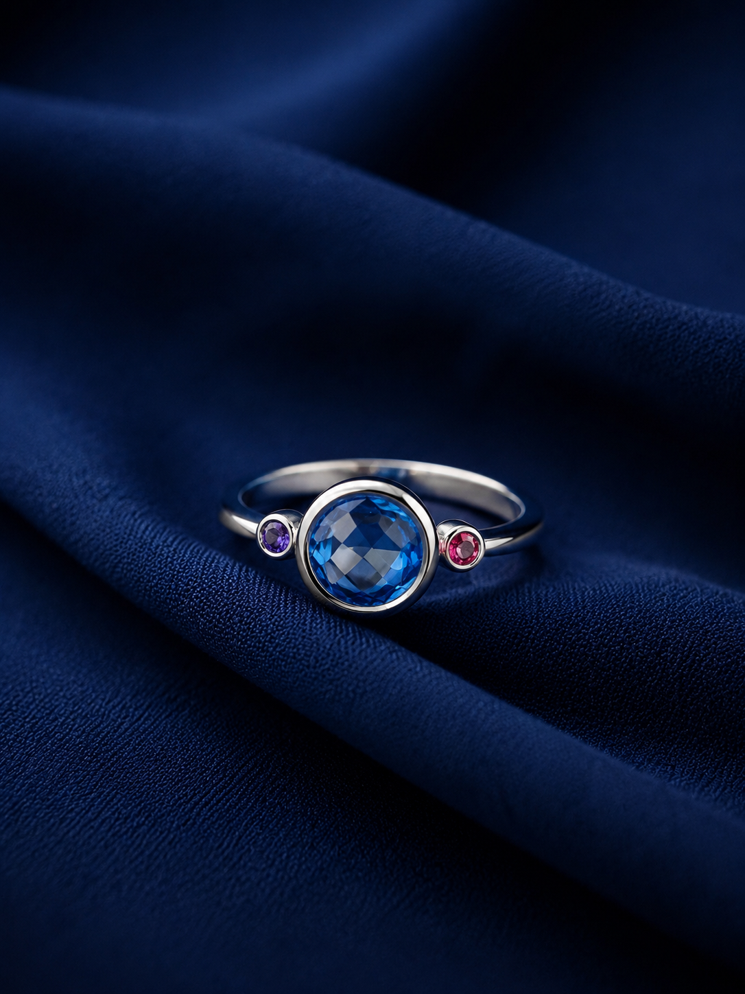 Sterling Silver Blue Orbit Open Ring for Women - Silver Finish - alternate view 2
