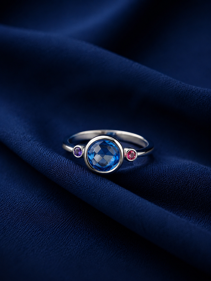 Sterling Silver Blue Orbit Open Ring for Women - Silver Finish - alternate view 2