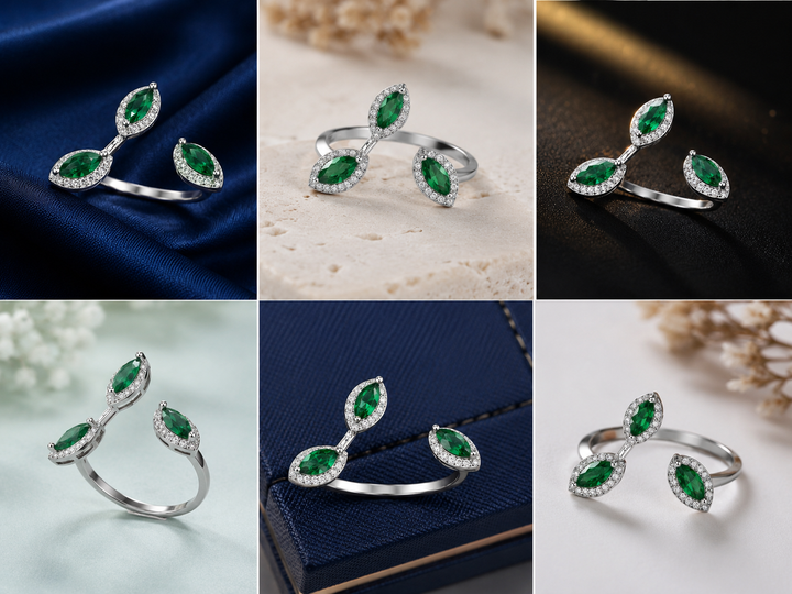 Sterling Silver Green Leaf Infinity Ring for Women - Silver Finish - alternate view 2