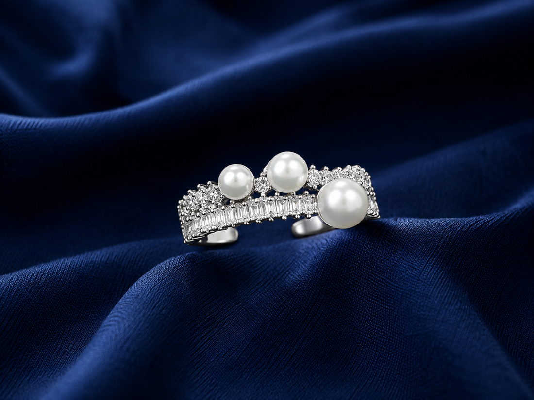 Sterling Silver Pearl Cluster Spiral Ring for Women - Silver Finish - alternate view 2