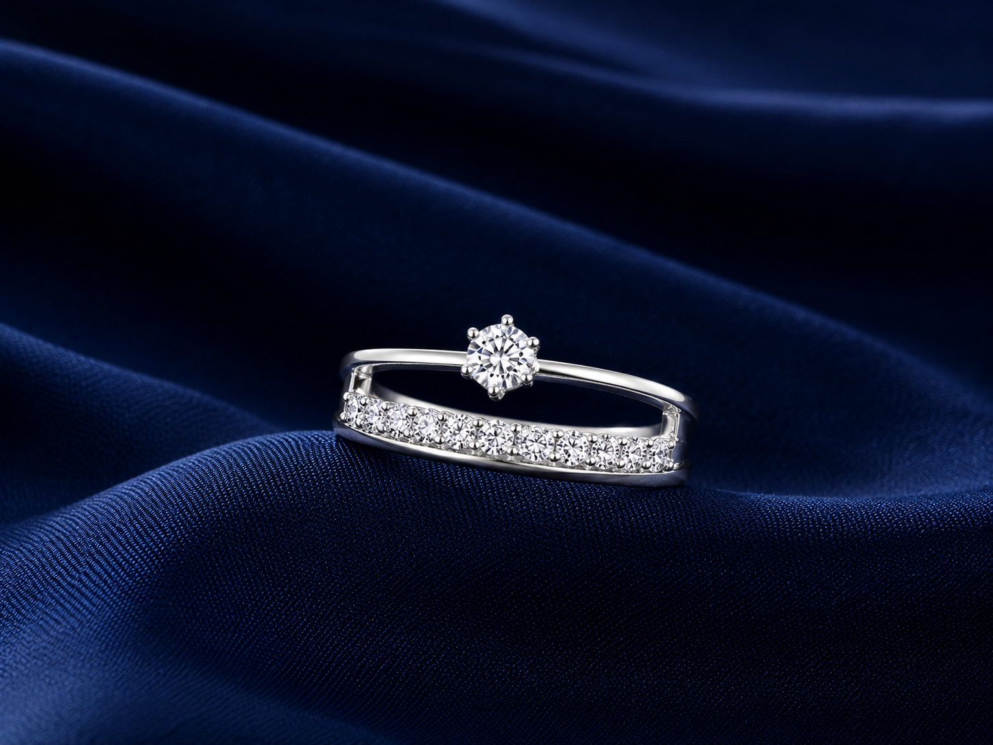 Sterling Silver Double-Band Star Solitaire Ring for Women - Silver Finish - alternate view 2