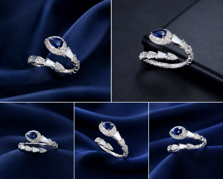 Sterling Silver Blue Pear Bow Open Ring for Women - Silver Finish - alternate view 2